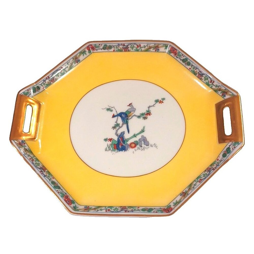 Limoges Haviland Eden Bird Of Paradise Cake Plate Tray Yellow Border Antique